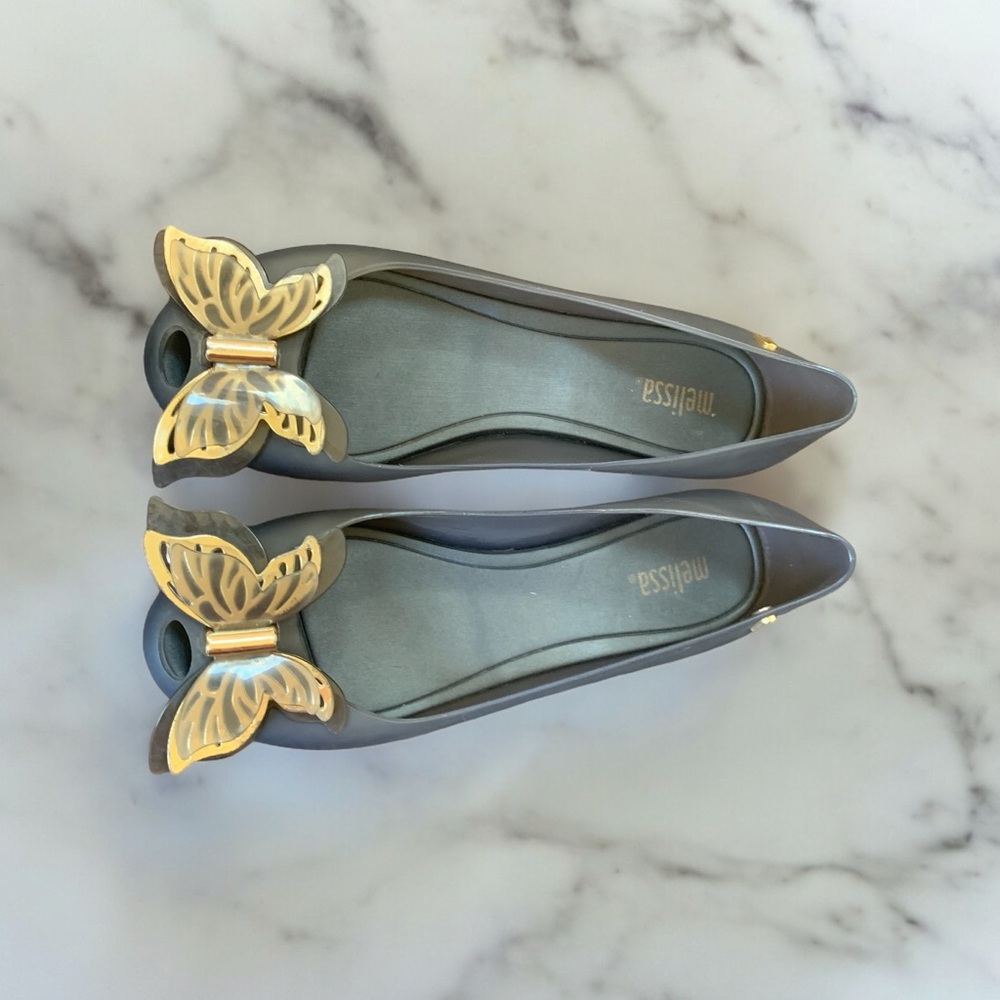 Charcoal Gray Gold Butterfly Melissa Ultragirl Adult Women’s Slip On Shoes - Picture 3 of 12